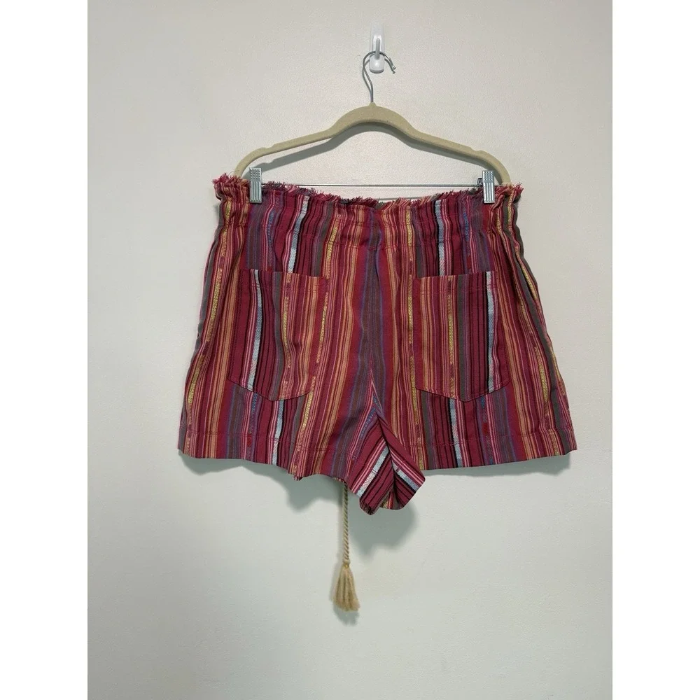 By Anthropologie Tasseled Paperbag Pink Stripe Shorts Size Large